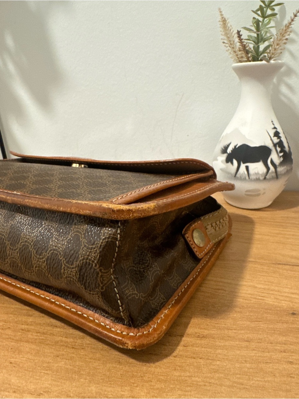 Vintage CELINE Paris Macadam Triomphe Canvas Clutch Bag Brown Leather - Picture 10 of 16